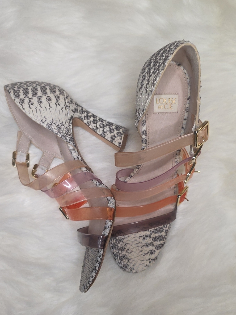 LOUISE et Cie Multicolor Clear-Strap Snake-Print Heels